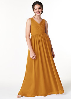 Azazie Sawyer Junior Butterscotch A-Line Pleated Chiffon Dress image3