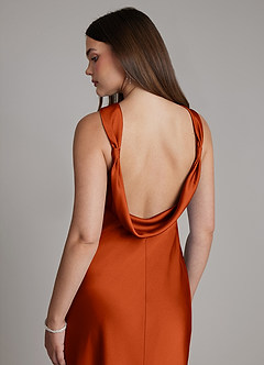 Azazie Dimitra Bridesmaid Dresses Paprika A-Line Pleated Stretch Satin Dress image2