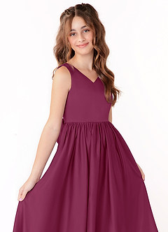 Azazie Hathaway Junior Mulberry A-Line Bow Matte Satin Dress image5