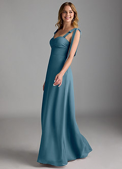 Azazie Lizet Brautjungfernkleider A-Linie Herzausschnitt Chiffon Kleid Bermudablau image4