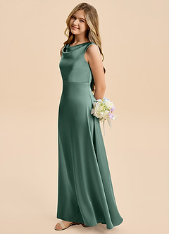 Azazie Kiki Junior Eucalyptus A-Line Bow Stretch Satin Dress image1