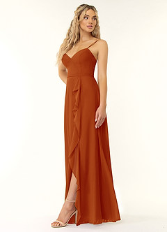 Azazie Naeem Bridesmaid Dresses Paprika A-Line V-Neck Ruffle Chiffon Dress image3
