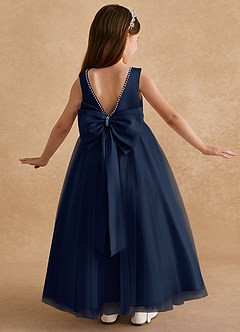 Azazie Cookie Flower Girl Dresses Dark Navy A-Line Bow Tulle Dress image1