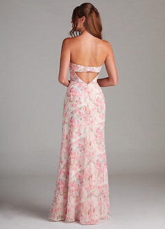 Azazie Leonis Bridesmaid Dresses Abstract Watercolor Floral Sheath Strapless Chiffon Convertible Dress image4
