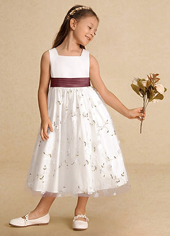 Azazie Pollie Flower Girl Dresses Ivory Desert Rose A-Line Bow Tulle Dress image4
