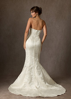 Azazie Serephina Wedding Dresses Antique White Mermaid Strapless Floral Jacquard Dress image2