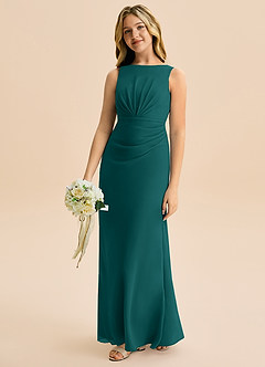 Azazie Floris Junior Robe Trapèze en Mousseline de soie Plissée Paon image1