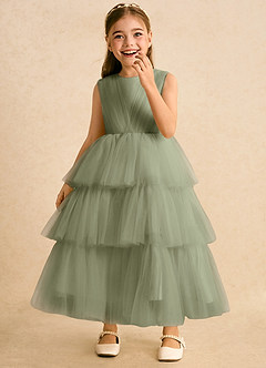 Azazie Marshmallow Abiti da Ragazza di Fiori Abito Principessa in Tulle Fiocco Pistacchio image5