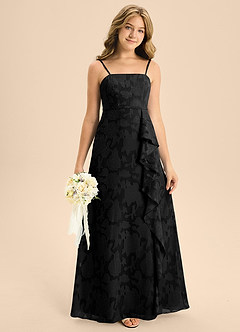 Azazie Kaylee Junior Black A-Line with Belt Floral Burnout Dress image3