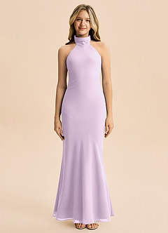Azazie Velli Junior Meerjungfrau-Linie Hoher Kragen Chiffon Kleid Frostiges Flieder image3