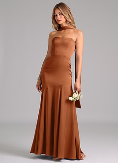 Azazie Shiloh Brautjungfernkleider Wandelbar Meerjungfrau-Linie Schulterfrei Stretch-Satin Kleid Kupfer image6
