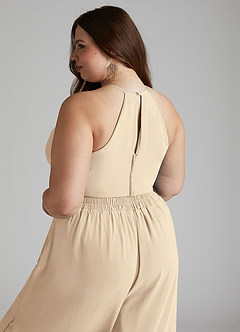 Azazie Kenzi Bridesmaid Dresses Champagne Pleated Chiffon Jumpsuit image10