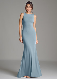 Azazie Gwen Bridesmaid Dresses Dusty Blue Mermaid Pleated Premium Stretch Jersey Dress image1