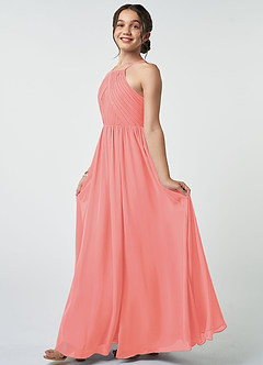 Azazie Leighton Junior Coral A-Line Pleated Chiffon Dress image4