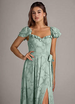 Azazie Aricella Bridesmaid Dresses Agave A-Line Corset Floral Burnout Dress image6
