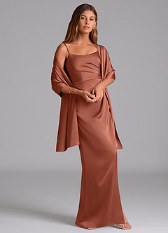 Azazie Calandra Bridesmaid Dresses Auburn A-Line Pleated Stretch Satin Dress image2