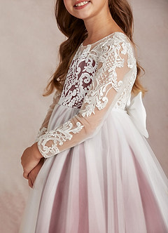 Azazie Elodie Flower Girl Dresses Ivory Desert Rose Ball-Gown Lace Dress image7