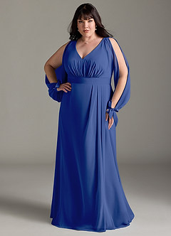 Azazie Matilda Brautjungfernkleider A-Linie Langarm Chiffon Kleid Königsblau image9
