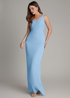 Azazie Hadley Bridesmaid Dresses Powder Blue Mermaid Pleated Chiffon Dress image4