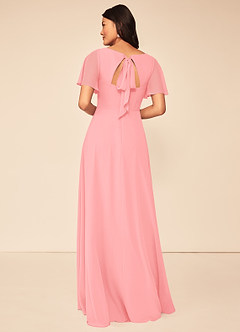 Azazie Kimber Bridesmaid Dresses Flamingo A-Line Flounce Sleeve Chiffon Dress image4