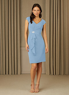 Azazie Nola Mère de la mariée Robes Robe Fourreau en Mousseline de soie Col en V Plissé Poudre Bleue image1