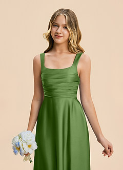 Azazie Azaria Junior Basil A-Line Pleated Stretch Satin Dress image7
