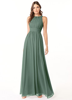 Azazie Luz Bridesmaid Dresses Eucalyptus A-Line Lace Chiffon Dress image3