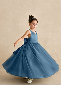 Azazie Peanut Jurken voor bloemenmeisjes A-Lijn Jurk van Tule Band Bermuda image5