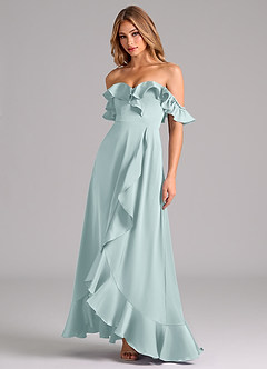 Azazie Lyra Bridesmaid Dresses Mist A-Line Off the Shoulder Stretch Satin Convertible Dress image4
