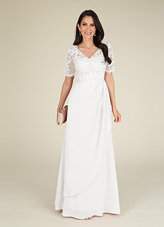 Azazie Amedeus Mother of the Bride Dresses Ivory A-Line V-Neck Lace Chiffon Dress image1