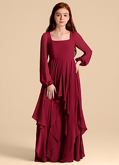 Azazie Clara Junior Abito A-Line in Chiffon Blusa Borgogna image5