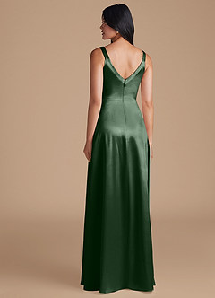 Azazie Hope Bridesmaid Dresses Eucalyptus A-Line with Pockets Metallic Satin Dress image4