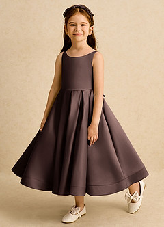 Azazie Babs Blumenmädchenkleider Ballkleid Plissee Matte Satin Kleid Ganache image8