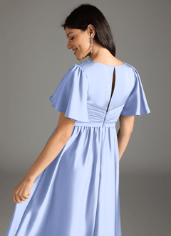 Azazie Verna Maternity Bridesmaid Dresses A-Line Ruched Stretch Satin Floor-Length Dress image8