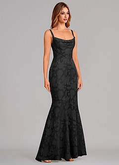 Azazie Aubrey 신부 들러리 드레스 인어 절하다 플로럴 번아웃 바닥 길이 드레스 image4