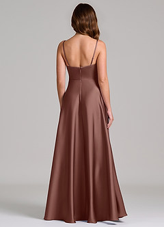 Azazie Amani Bridesmaid Dresses Espresso A-Line Pleated Stretch Satin Dress image5