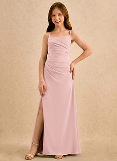 Azazie Cannoli Girls Formal Flower Girl Dresses Powder Pink A-Line Pleated Chiffon Dress image5