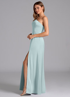 Azazie Trina Bridesmaid Dresses Mist A-Line One Shoulder Stretch Satin Dress image5