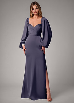 Azazie Sonata Bridesmaid Dresses Stormy Sheath Long Sleeve Stretch Satin Convertible Dress image3