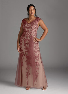 Azazie Melena Mother of the Bride Dresses Desert Rose Champagne Mermaid Lace Tulle Dress image7