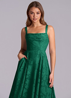 Azazie Shaude Bridesmaid Dresses Emerald A-Line Pleated Floral Burnout Dress image3