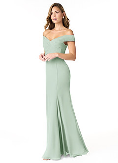 Azazie Lecia Bridesmaid Dresses Agave Empire Off-The-Shoulder Pleated Chiffon Convertible Dress image3