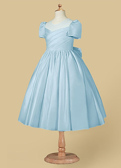 Azazie Anirra Flower Girl Dresses Sky Blue Ball-Gown Pleated Matte Satin Dress image7