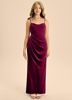 Azazie Mai Junior Brick Red A-Line Sweetheart Neckline Velvet Dress image5