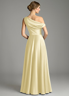 Azazie Xanthe Brautjungfernkleider Eine Linie Schulterfrei Stretch-Satin Kleid Zitronensorbet image2