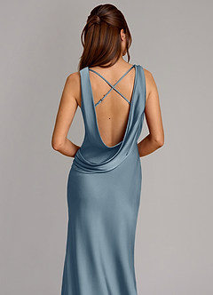 Azazie Cheryl Jurken voor bruidsmeisjes Jurk van Stretch Satijn met Zeemeermin Stoffig Blauw image2