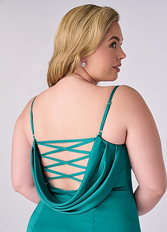 Barbie ♥ Azazie Bridesmaid Dresses Teal Mermaid Corset Stretch Satin Dress image8