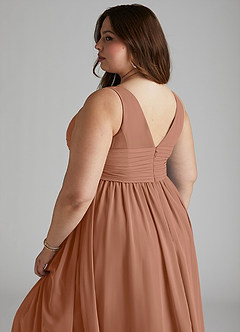 Azazie Yetta Maternity Bridesmaid Dresses A-Line V-Neck Gathered Chiffon Floor-Length Dress image12