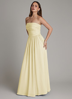 Azazie Andreina Bridesmaid Dresses Lemon Sorbet A-Line Pleated Chiffon Dress image4