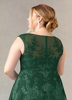 Azazie Flynn vestidos de madre de la novia Vestido de Verde Oscuro de Tul de Corte En A con Cuello barco encaje image11